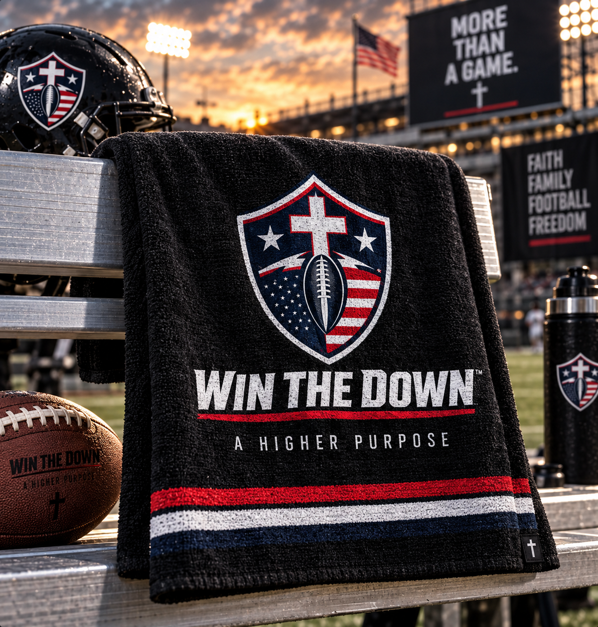 WIN THE DOWN™ American Grit Game Towel — Coming Soon