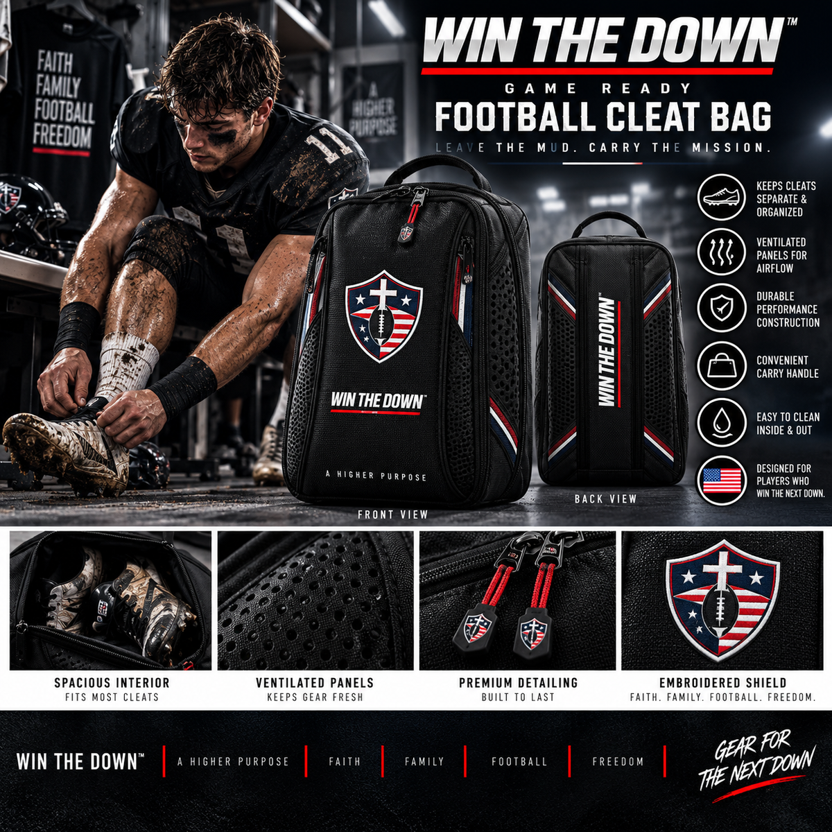 Next up: WIN THE DOWN™ Game Ready Football Cleat Bag.