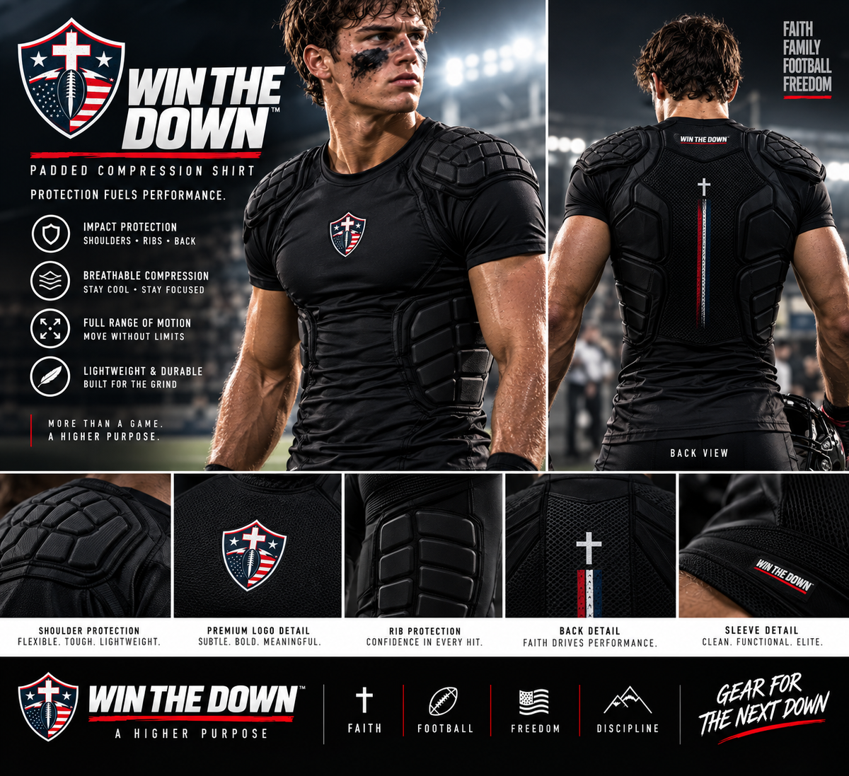 WIN THE DOWN™ Game Ready Padded Compression Shirt — Coming Soon