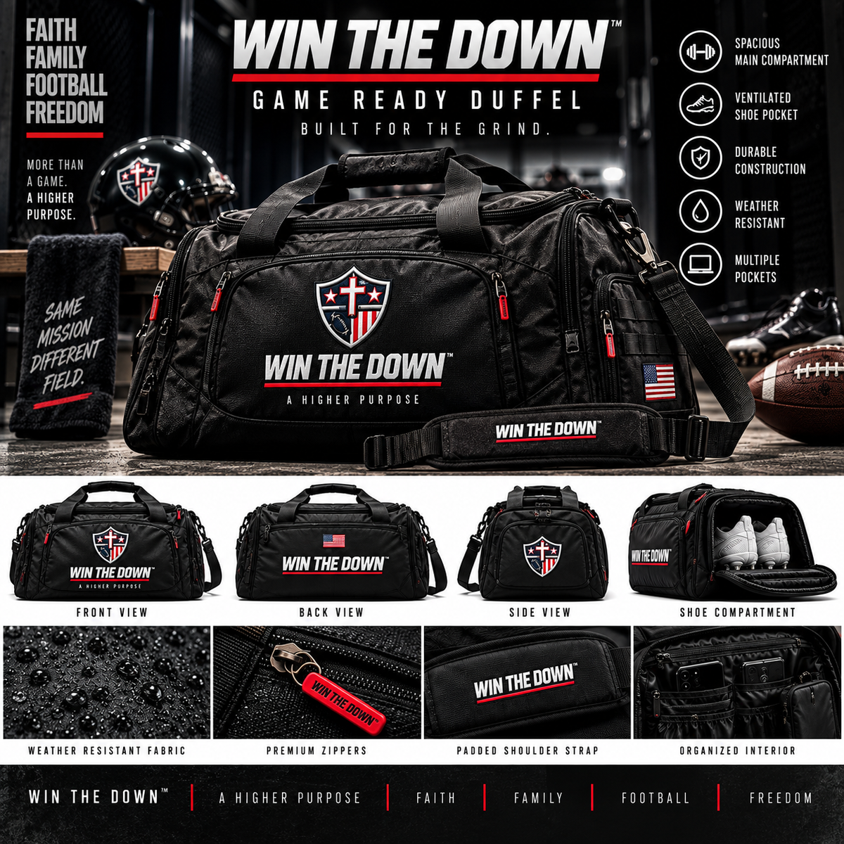 WIN THE DOWN™ Game Ready Duffel — Coming Soon