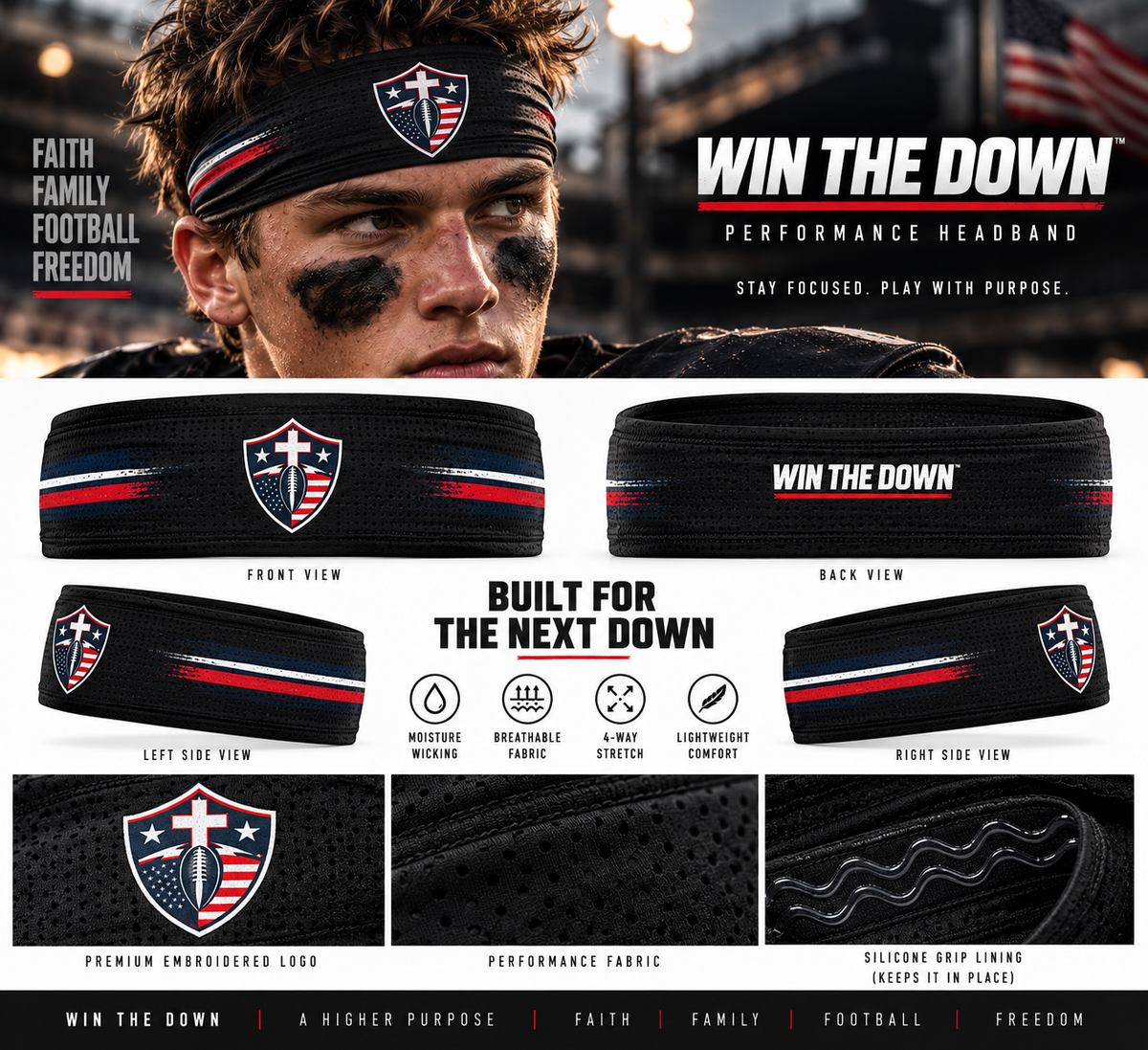 WIN THE DOWN™ Next Down Performance Headband — Coming Soon