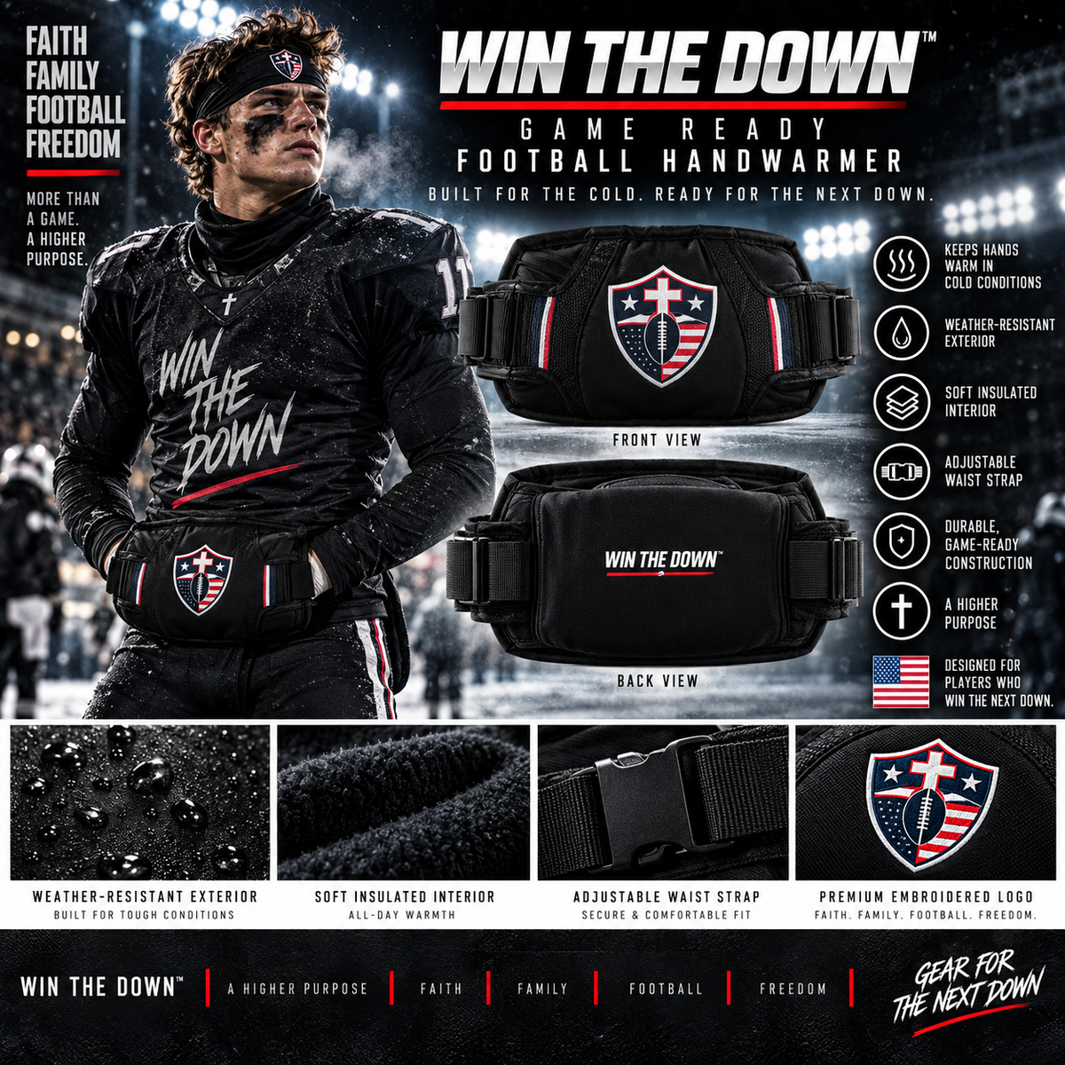 WIN THE DOWN™ Game Ready Football Handwarmer — Coming Soon